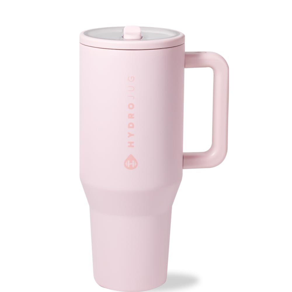HydroJug Traveler 32oz, Insulated Tumbler with Handle & Straw, Pink Sand