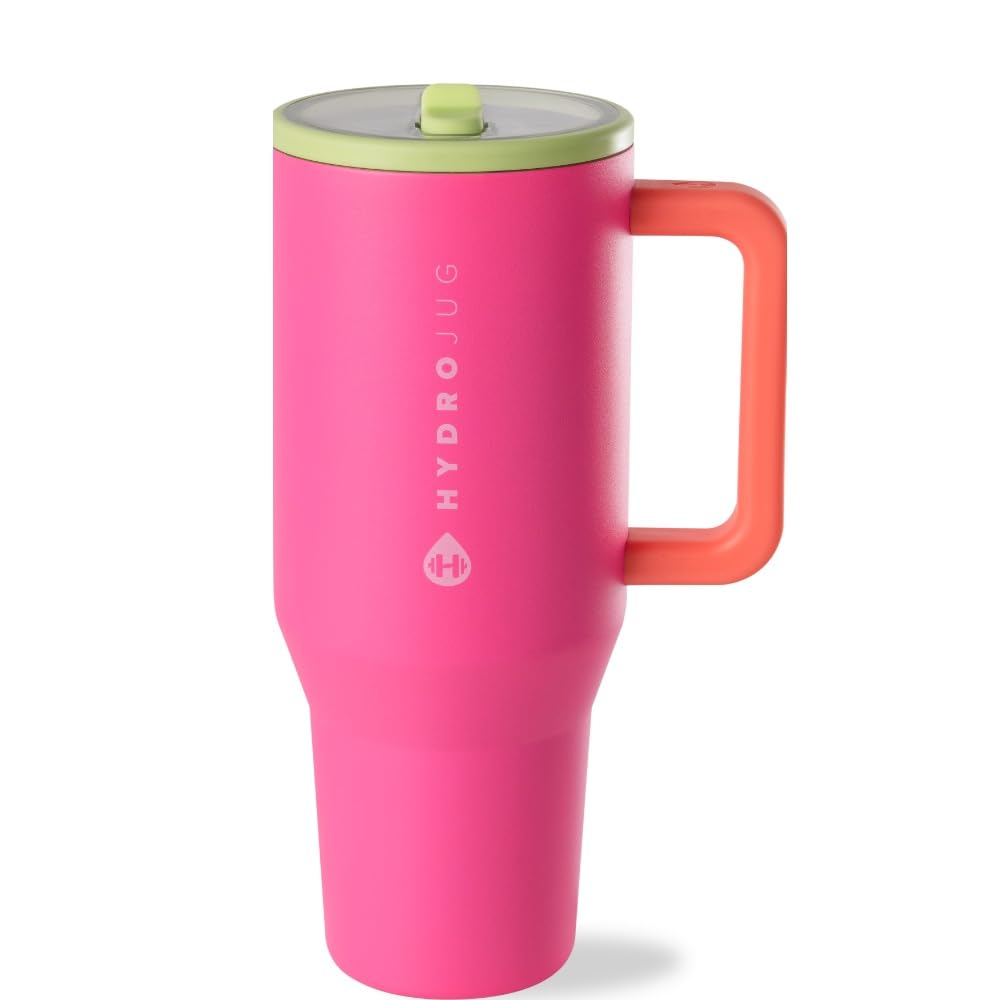 HydroJug Traveler 32oz, Insulated Tumbler with Handle & Straw, Pink Sand