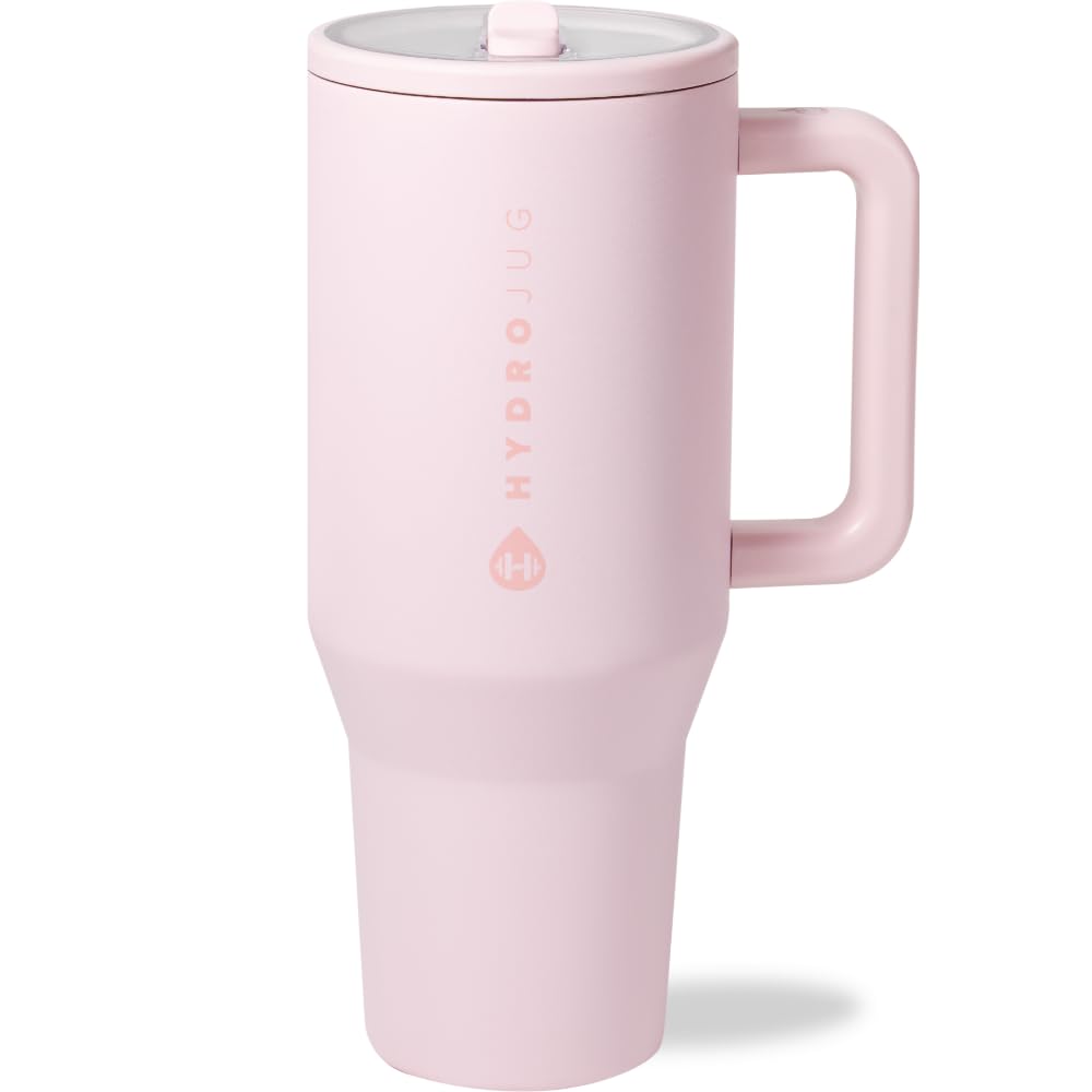 HydroJug Traveler 32oz, Insulated Tumbler with Handle & Straw, Pink Sand