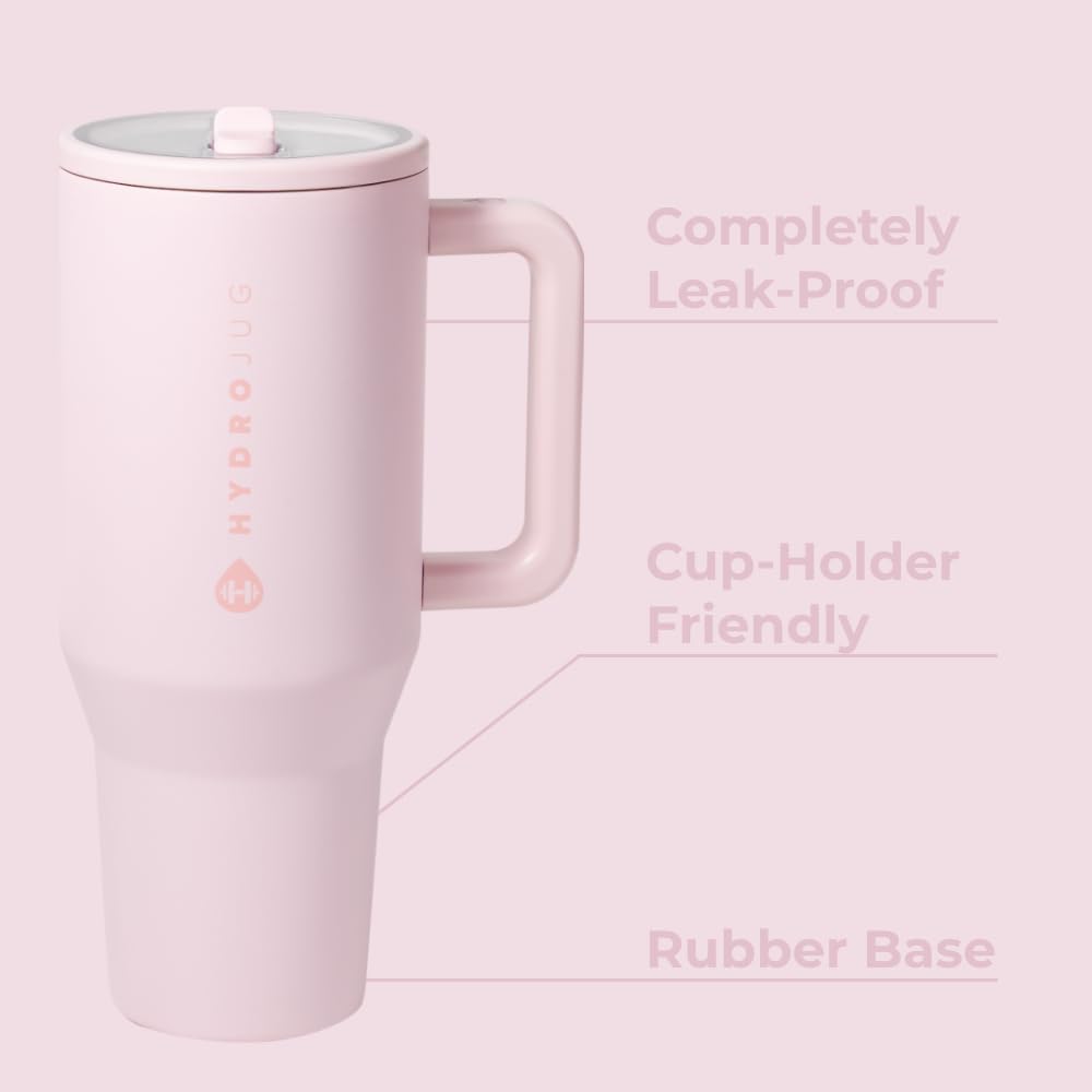 HydroJug Traveler 32oz, Insulated Tumbler with Handle & Straw, Pink Sand