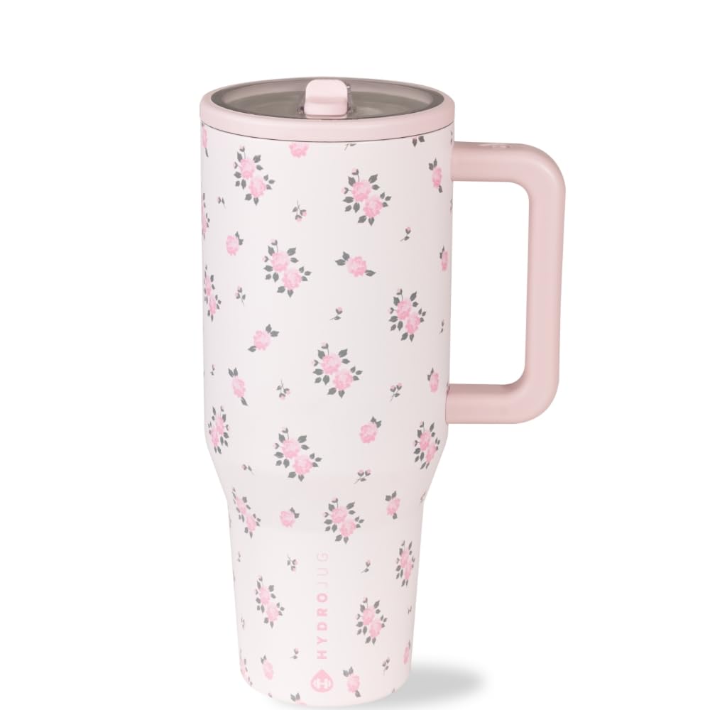 HydroJug Traveler 32oz, Insulated Tumbler with Handle & Straw, Pink Sand
