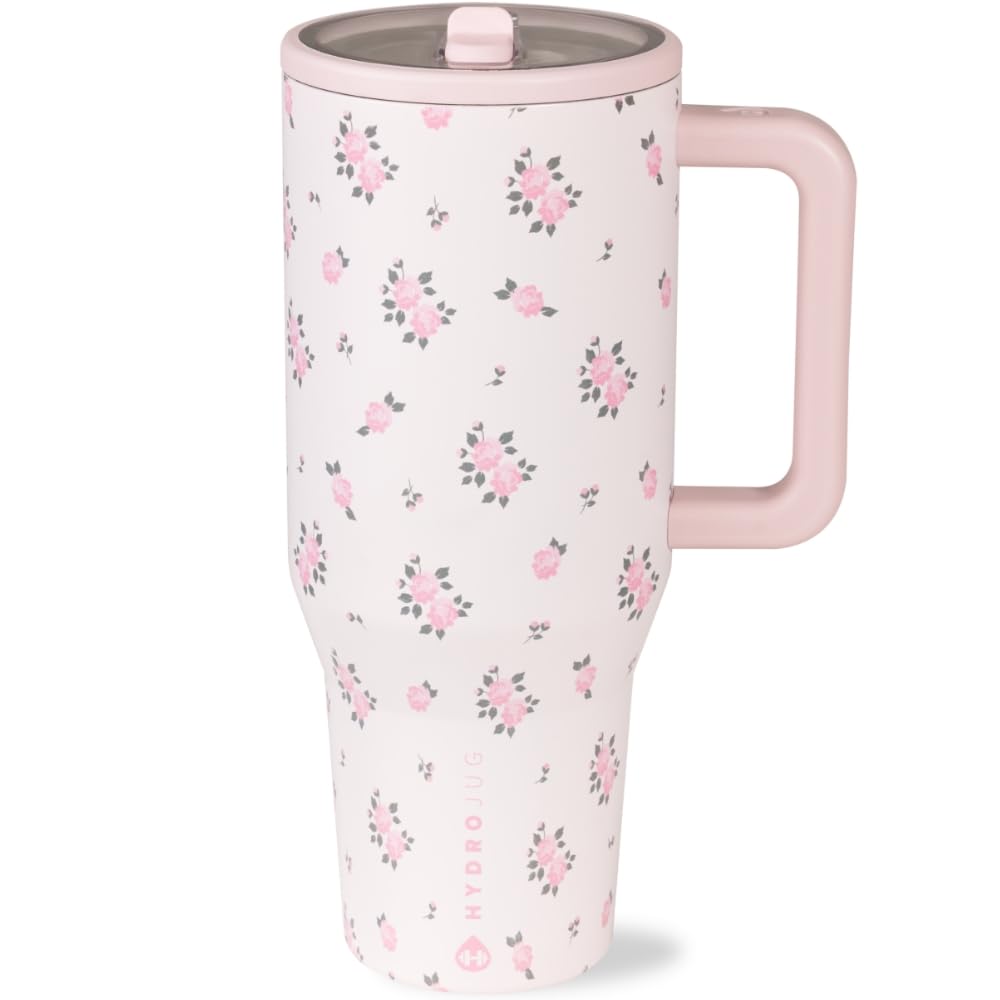 HydroJug Traveler 32oz, Insulated Tumbler with Handle & Straw, Pink Sand