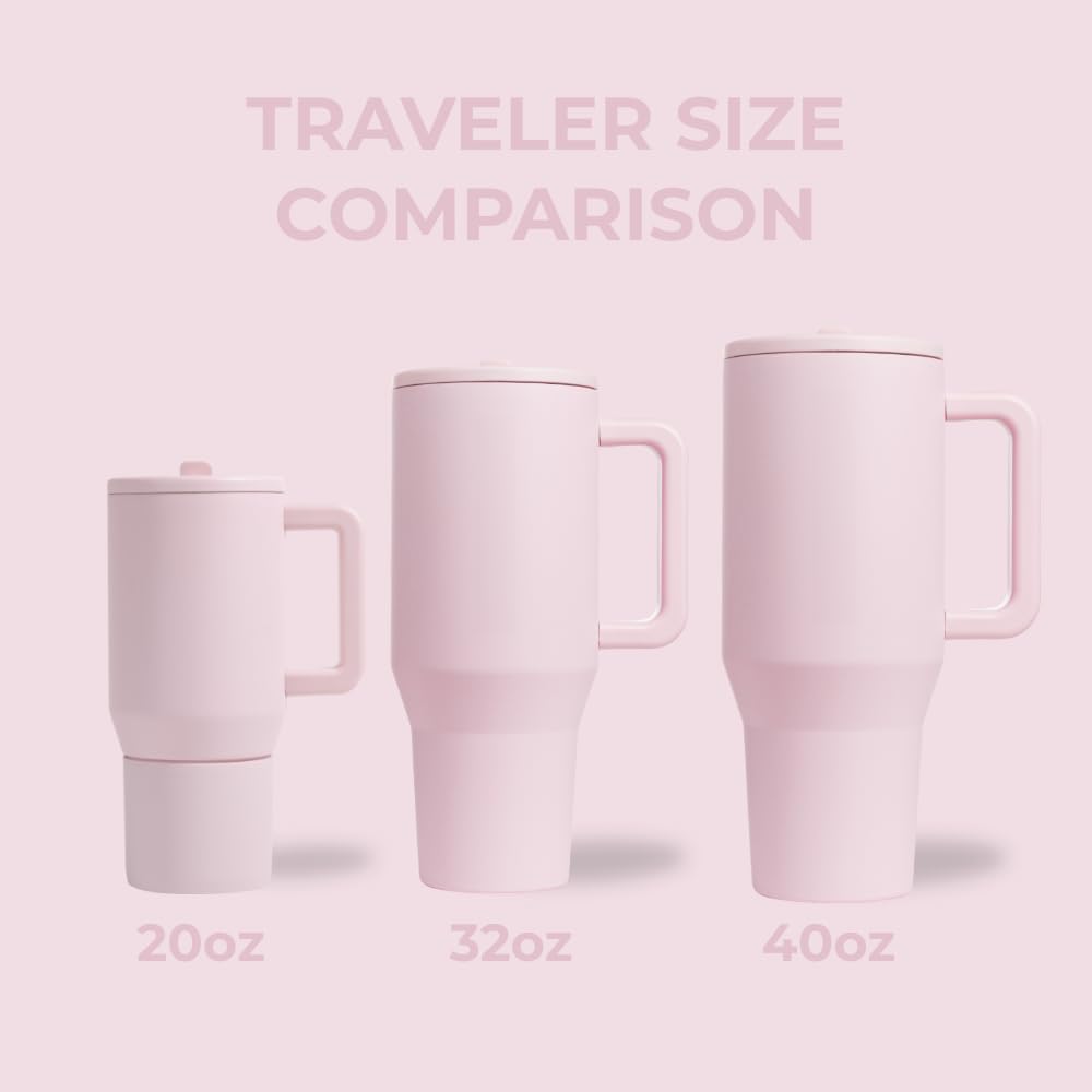 HydroJug Traveler 32oz, Insulated Tumbler with Handle & Straw, Pink Sand