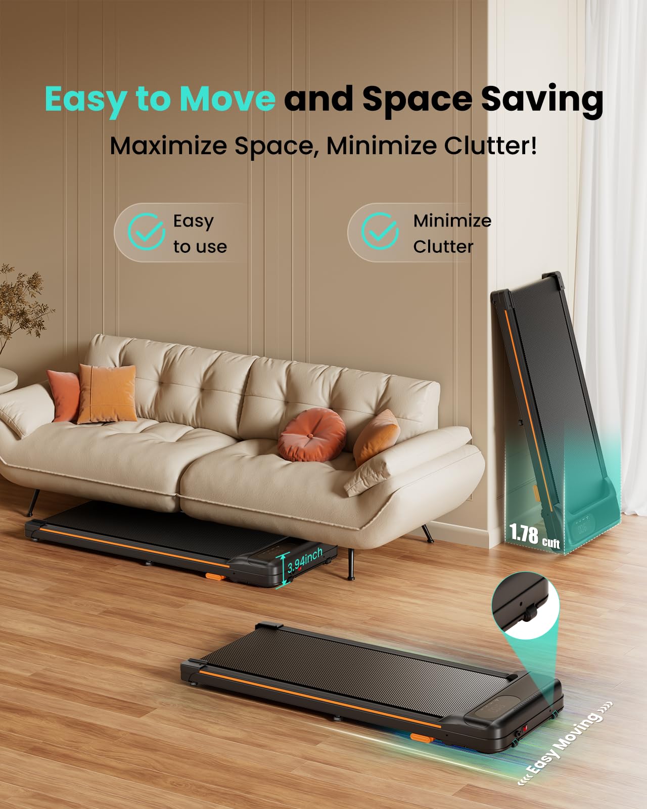 Abonow Walking Pad, Under Desk Treadmill with Incline for Home Office 2.5HP Portable Walking Treadmill with 265 Lbs Weight Capacity Walking Machine, Remote Control, LED Display