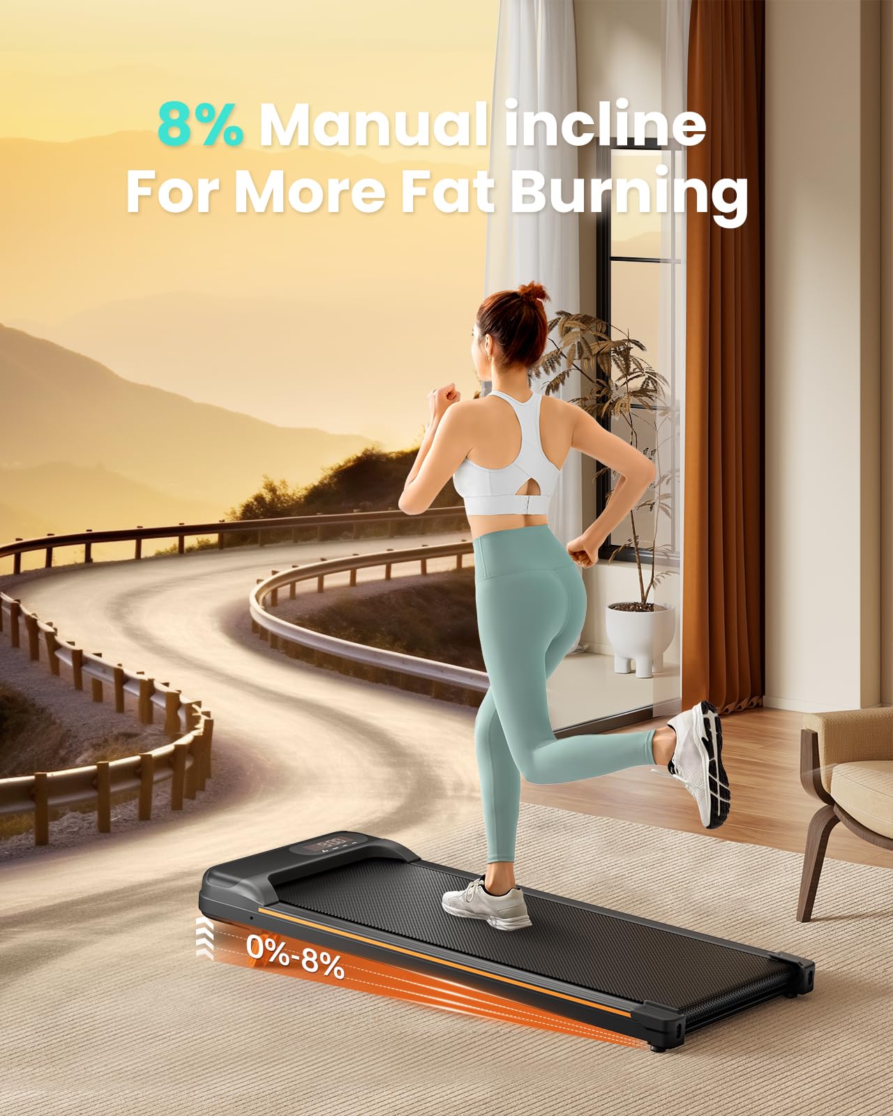 Abonow Walking Pad, Under Desk Treadmill with Incline for Home Office 2.5HP Portable Walking Treadmill with 265 Lbs Weight Capacity Walking Machine, Remote Control, LED Display