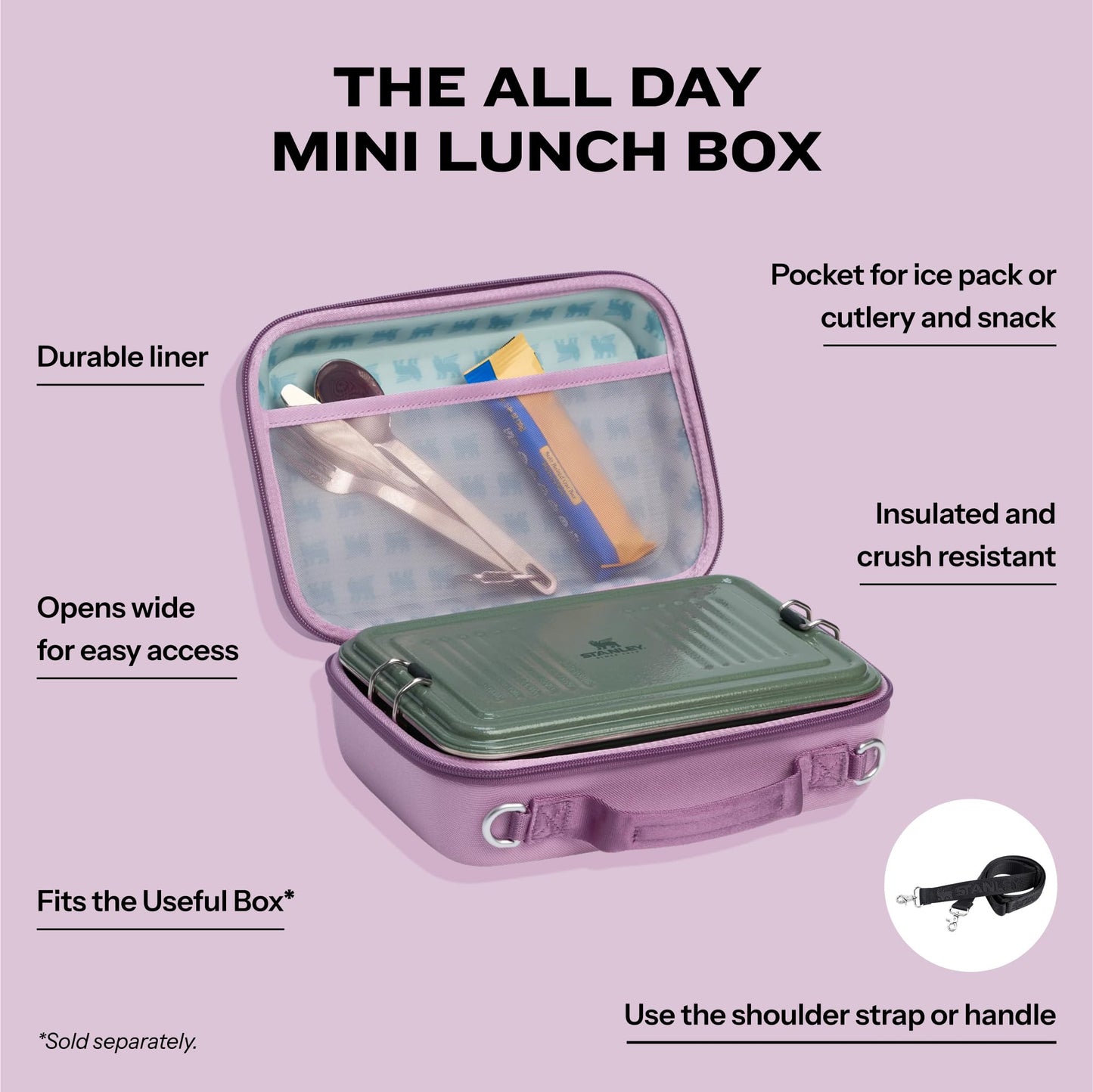 STANLEY All Day Mini Lunch Box | 4.2-quart | EVA Insulated Lunch Bag | Crush Resistant | Adjustable Strap | BPA-Free | Lilac
