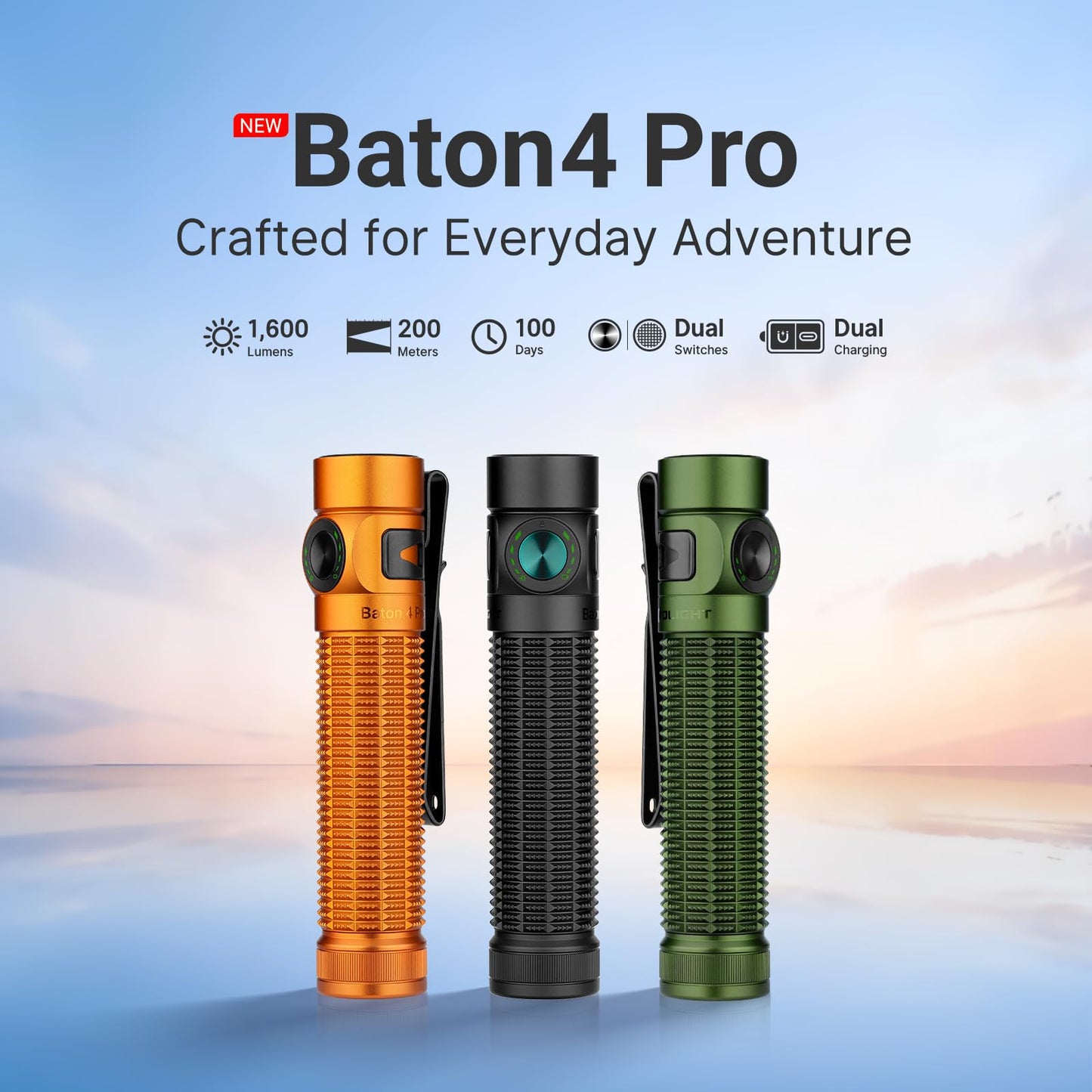 OLIGHT Baton4 Pro EDC Flashlight Rechargeable, 1600 Lumens Small Pocket LED Light with Tactical Switch and Magnetic & USB C Dual Charging for Home Use, Camping and Emergency (Stars&Stripes Edition)