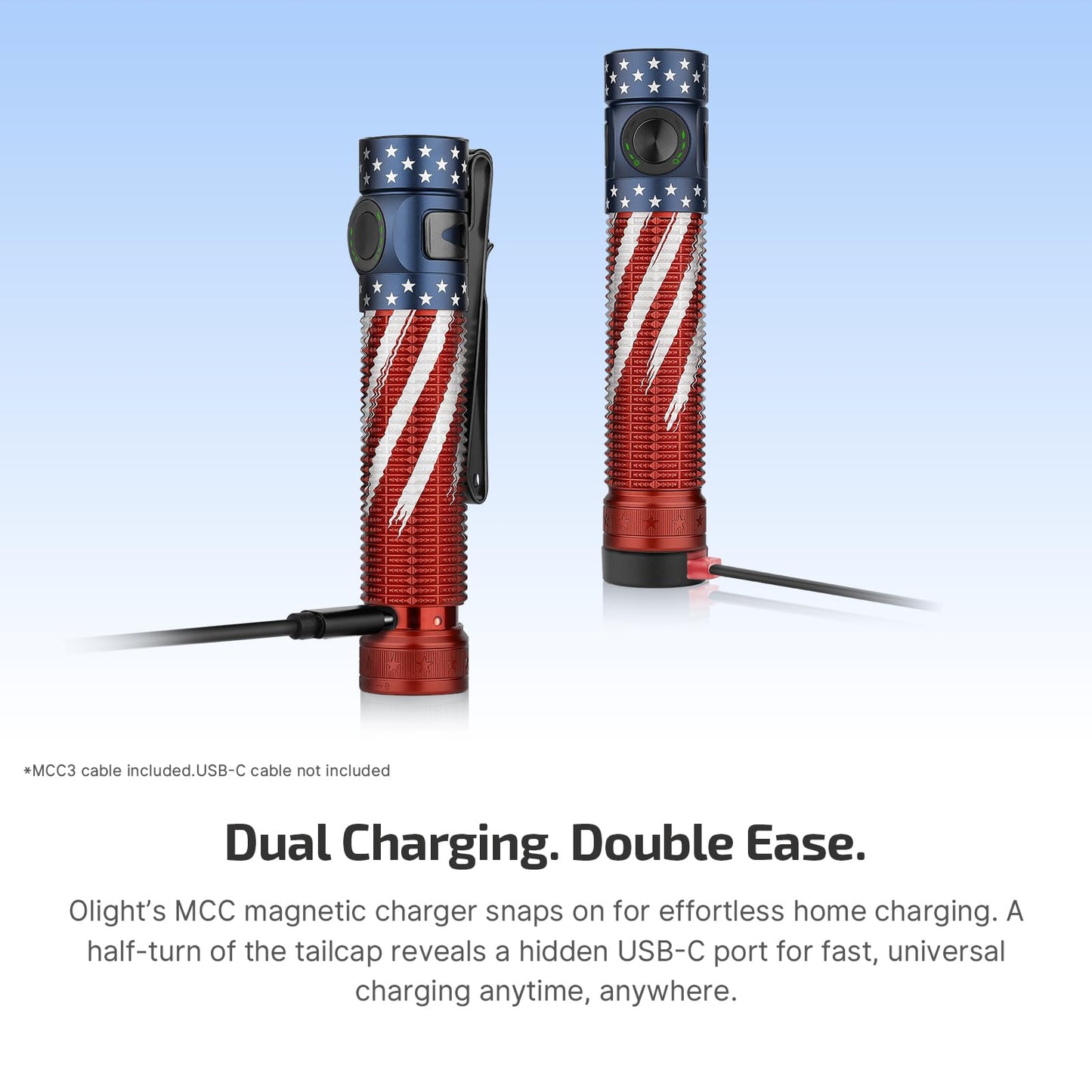 OLIGHT Baton4 Pro EDC Flashlight Rechargeable, 1600 Lumens Small Pocket LED Light with Tactical Switch and Magnetic & USB C Dual Charging for Home Use, Camping and Emergency (Stars&Stripes Edition)