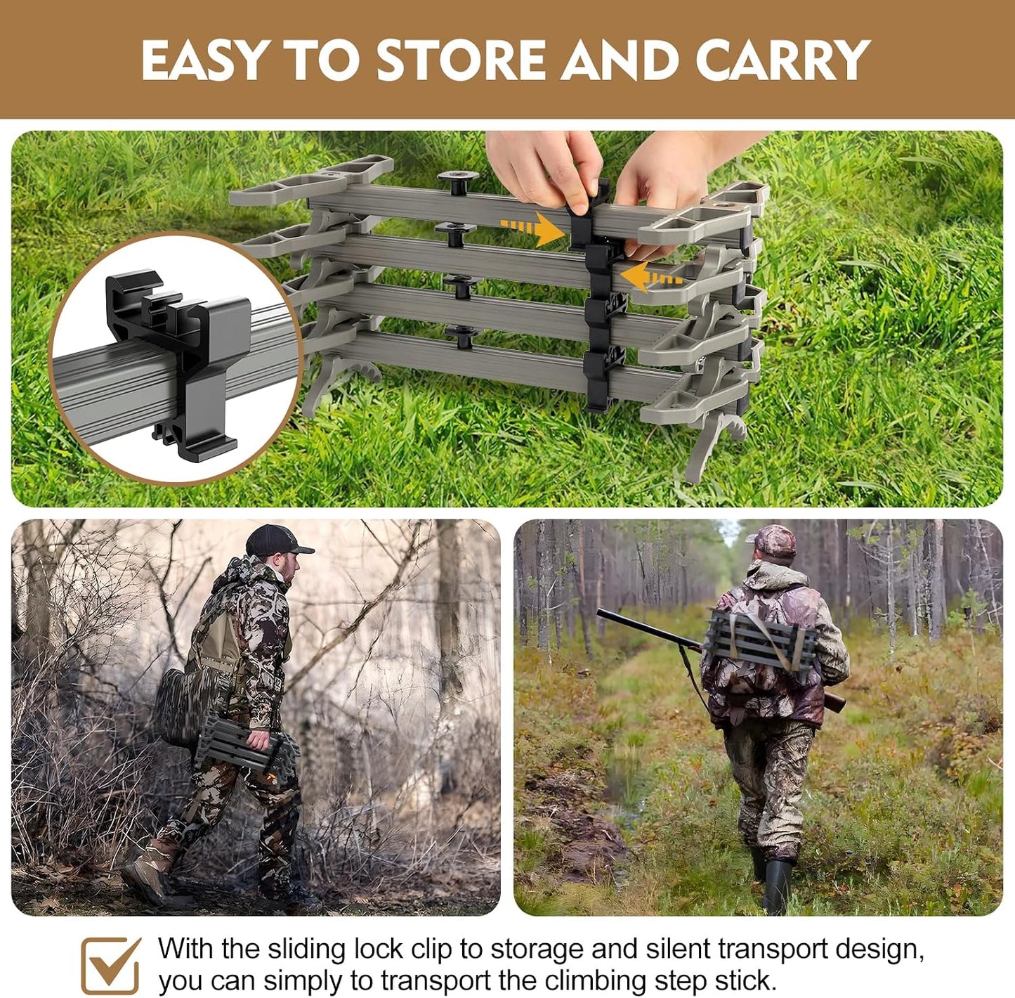 Climbing Sticks,Aluminum Non-Slip Hunting Climbing Steps,Lightweight Tree Climbing Hunting Gear Hunting Accessories for Tree Stands Set of 4,Fold Up Steps for Tree Stand