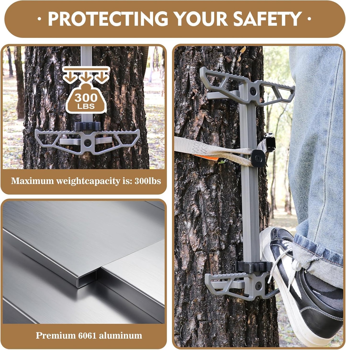 Climbing Sticks,Aluminum Non-Slip Hunting Climbing Steps,Lightweight Tree Climbing Hunting Gear Hunting Accessories for Tree Stands Set of 4,Fold Up Steps for Tree Stand