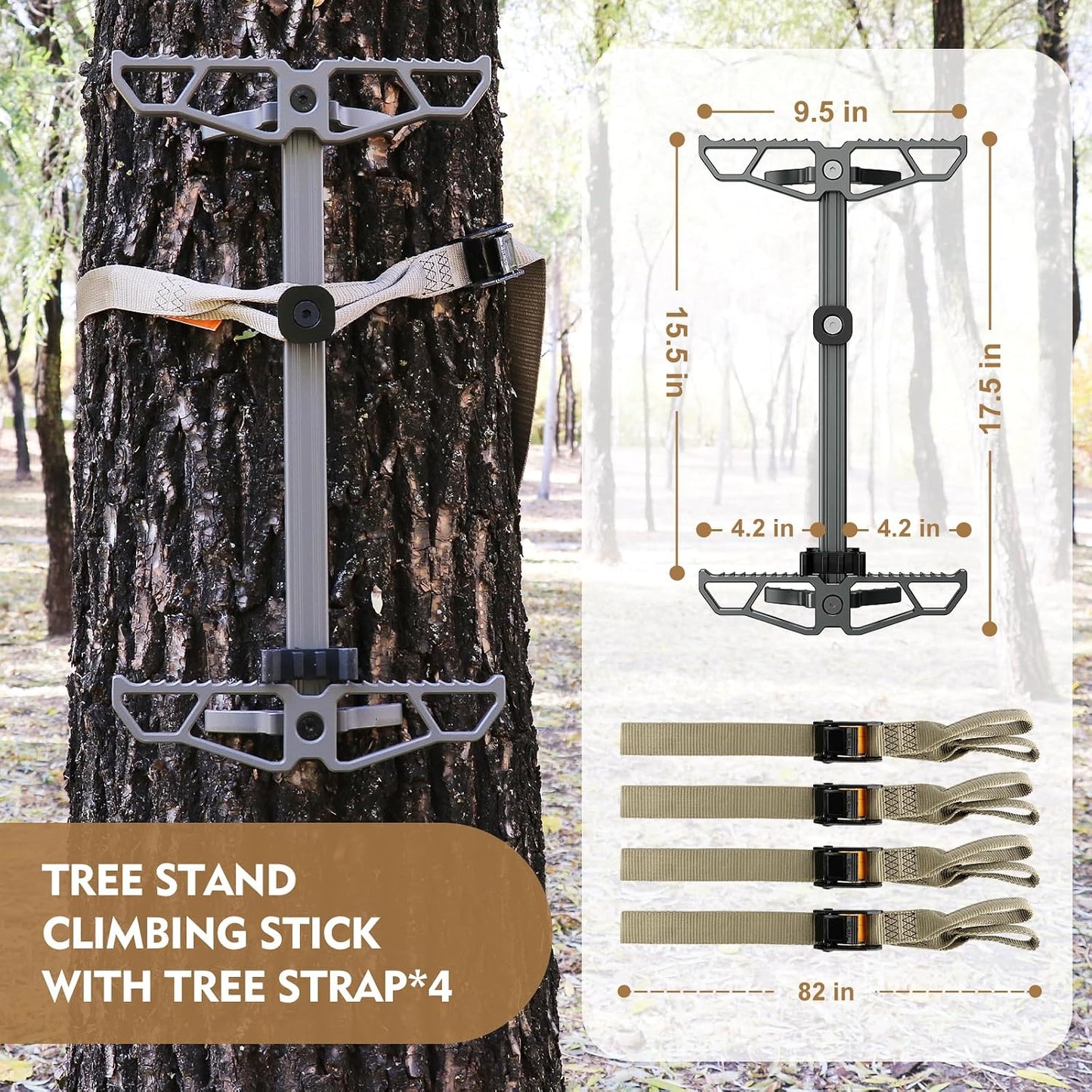 Climbing Sticks,Aluminum Non-Slip Hunting Climbing Steps,Lightweight Tree Climbing Hunting Gear Hunting Accessories for Tree Stands Set of 4,Fold Up Steps for Tree Stand