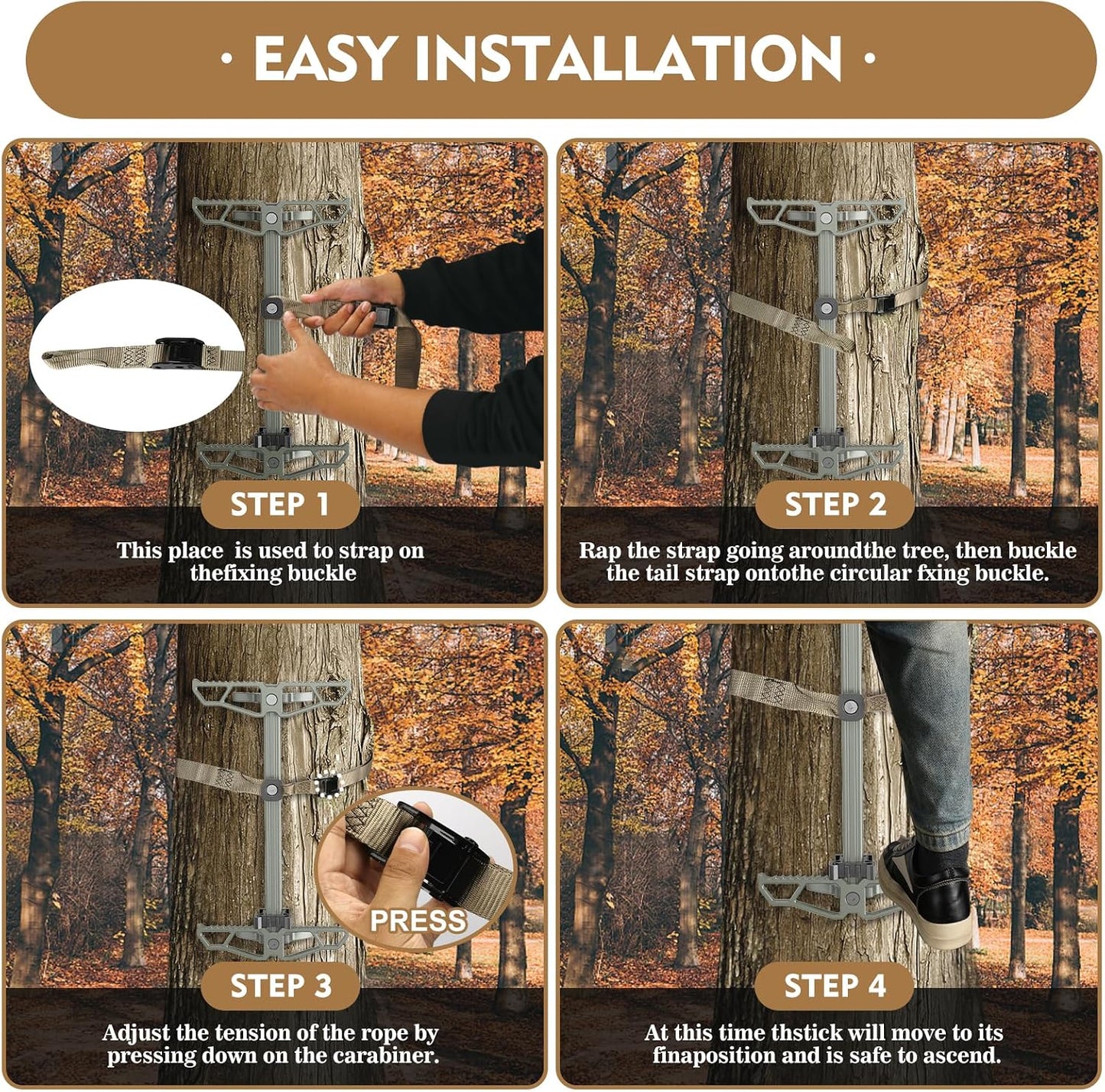 Climbing Sticks,Aluminum Non-Slip Hunting Climbing Steps,Lightweight Tree Climbing Hunting Gear Hunting Accessories for Tree Stands Set of 4,Fold Up Steps for Tree Stand